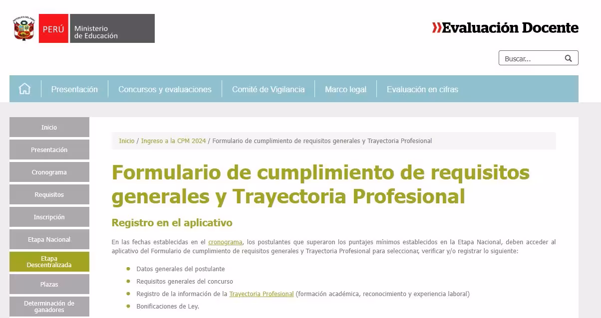 Aplicativo Formulario de requisitos generales y Trayectoria